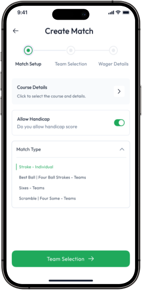 Antee Golf App Match Setup Screen Real-Time Score Tracking