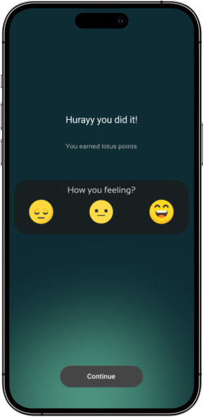 AuraMind Exercise Completion Screen Mood Feedback Mental Health App