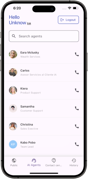 DFX5 Public Contact List Screen AI Communication Platform User Directory
