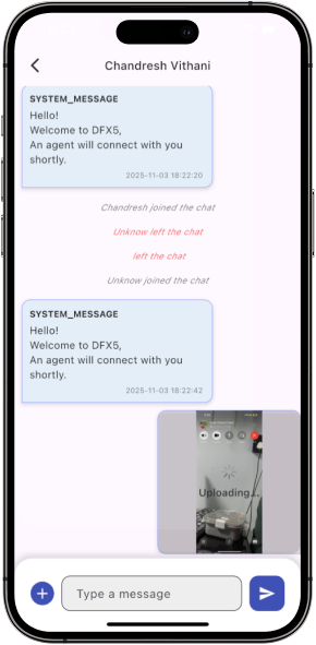 DFX5 Real-Time Chat Screen AI and Human Support Messaging App