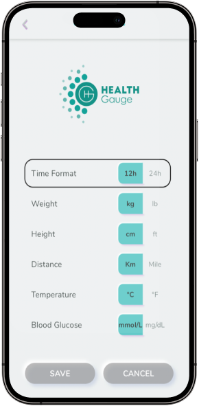 Health Gauge Body Metrics Screen Timer BMI Height Weight Monitor App