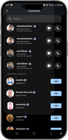 Ultra Messenger Contact List Screen Secure Chat and Voice Call App