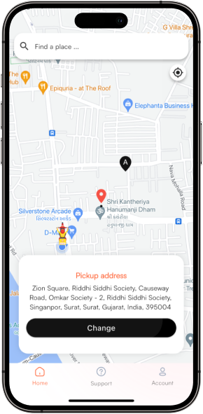 UrbanSwift Delivery App Map Screen Pickup Location GPS Tracking