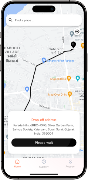 UrbanSwift Drop-Off Route Screen Real-Time Navigation Polyline Map